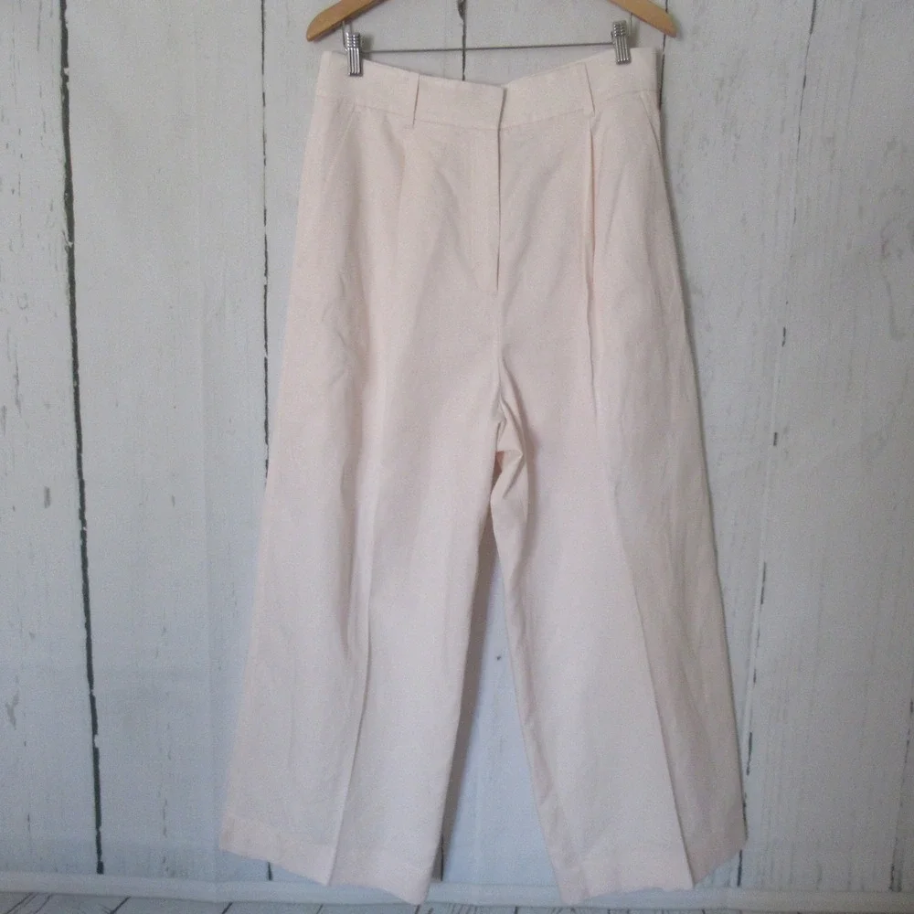 COS Pants 12 PInk Super High Rise Wide Leg Linen Blend Pleated